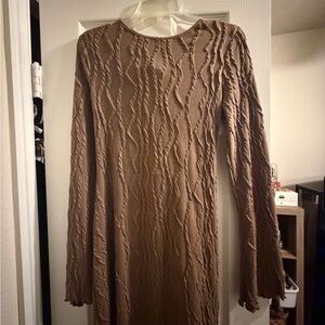 SHEIN Brown Long Sleeve Textured Dress